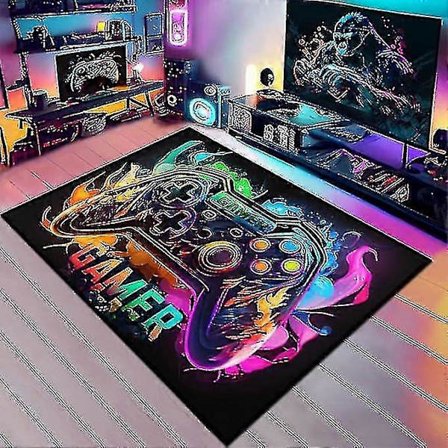 Gaming Tæppe med Farverigt Spilcontroller Design til Spillerum, Gamingrum, Drengeværelse -ZHENV