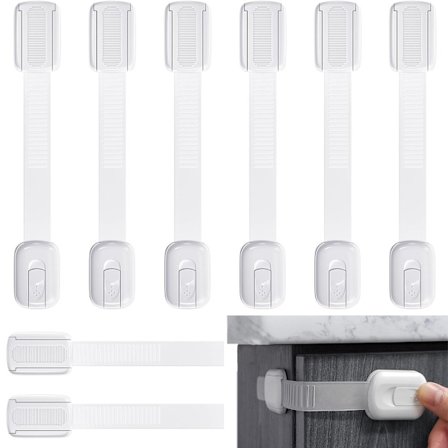 8 Stk. Justerbare Børnesikre Skabslåse, Babysikkerhedslåse til Skabe, Skuffer, Køleskab, Toilet, Skraldespande, Ingen Boring Nødvendig