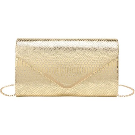 Jessica Gold Skuldertaske, Aftentaske, Clutch, Slangeprint, Aftagelig Skulderkæde, Robust Trendy Dametaske, Taske, Kvinder, Bryllup, Partygold