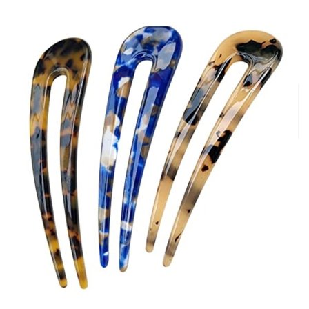 3 stk. Franske Skildpaddeskjold U-Hårnåle til Fint Tykt Hår, Klassisk