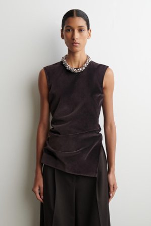 COS Women's Asymmetric Velvet Top in Brown