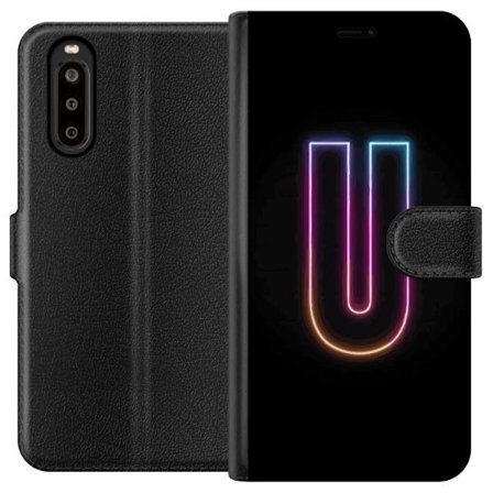 Yhteensopiva Lompakkokotelo Sony Sony Xperia 10 II Minimaalinen neonkirjain U kirkkaalla valaistustehosteella mustaa taustaa vasten
