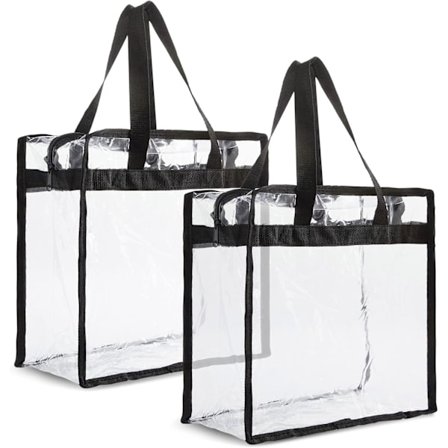 2-pakning transparente stadionvesker - 12x6x12 store transparente tote bags med glidelåser og håndtak for konserter, sportsarrangementer, 