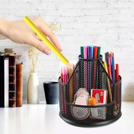 Kontorsförvaring Nät Multifunktionell Förvaringsväska Skrivbord, Svart, 16*16*15,8 cm.a