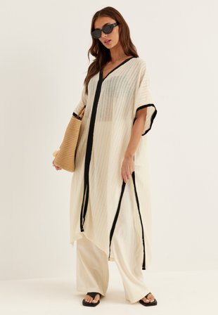 VILA - Vifabena V-neck Kimono - Birch Detail:BLACK BEAUTY ST