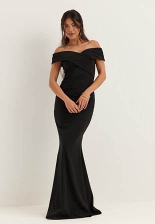 Bubbleroom Occasion - Off Shoulder Pleat Maxi Dress - Black