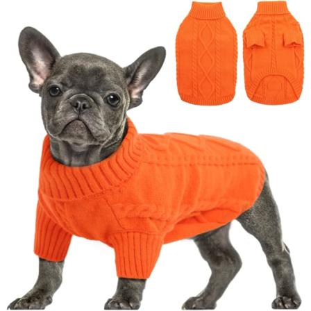 Pieni koiran villapaita, kylmän sään kaapeli neulos, klassinen rullakaulus paksu lämmin vaatteet chihuahua, bulldog, mäyräkoira, mopsi (Oranssi,X-