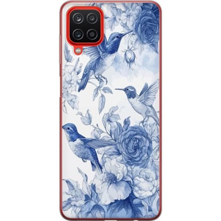 Kompatibel Mobilcover til Samsung Galaxy A12 Fugle og blomster blå romantiskt mønster
