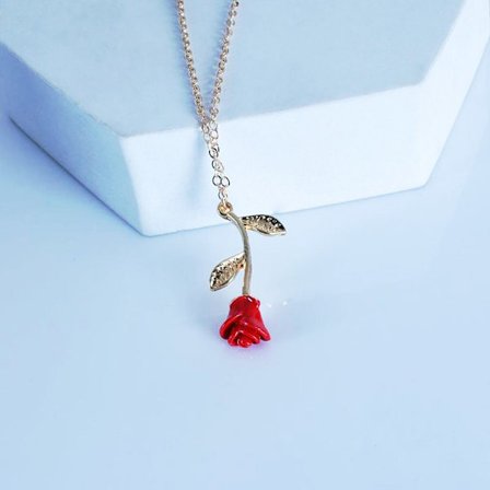 Röd Rose Hänge Temperament Halsband GULD RÖD ROSE RÖD ROSE