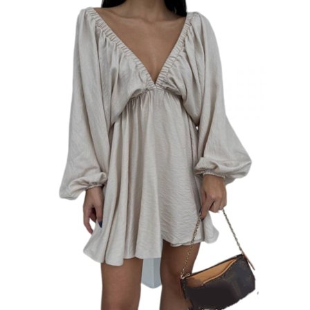 Swing Skater Bubble Långärmad Sommarklänning (Aprikos XL)