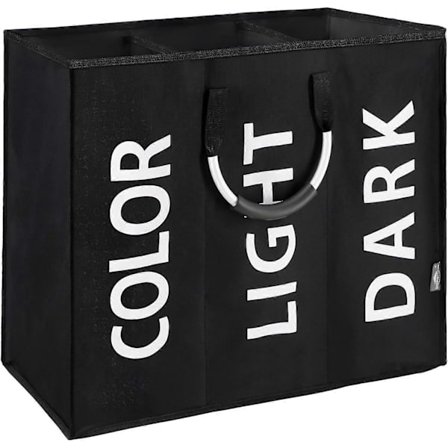 94L Stor Sammenklappelig Vasketøjskurv med 3 Rum til Soveværelse, Stof (Sort)