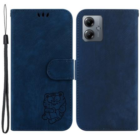 SKALO Motorola Moto G14 Tegnebog med tigerpræg - Mørkeblå Dark blue
