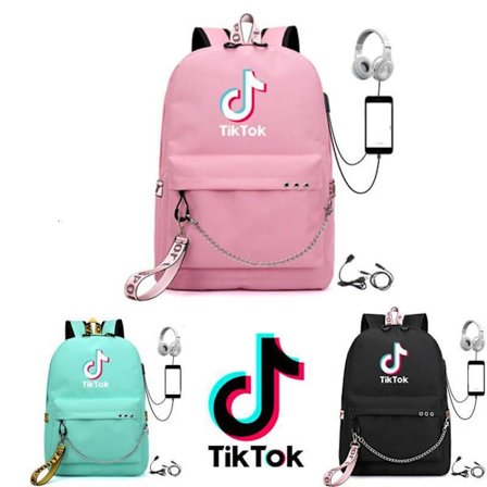 3 Colors TIK-Tok Backpack Waterproof School Bag USB Headphone Jack