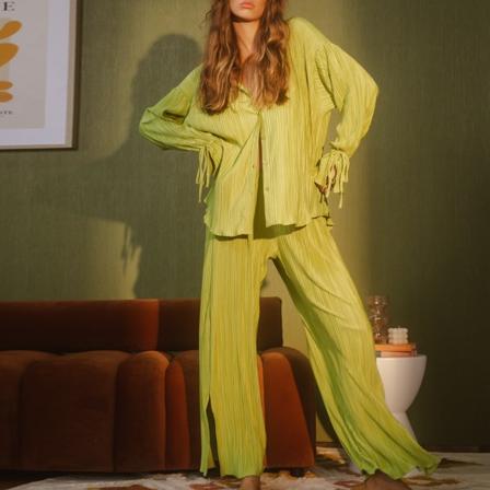 Dam 2-delat casual outfit set veckad långärmad lös passform B