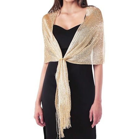 Dame Aften Slå-om Stola Sjal til Kjoler Glitrende Metalliske Sjaler til Bryllup, Fester, Brudepiger, Prom Halstørklæde