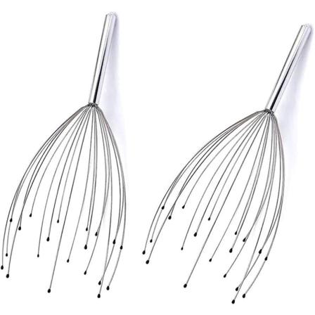 Hovedbundsmassager, 20-fingret håndholdt hovedmassageværktøj til dyb afslapning, hårstimulering og stressaflastning (2-pak, sølv)
