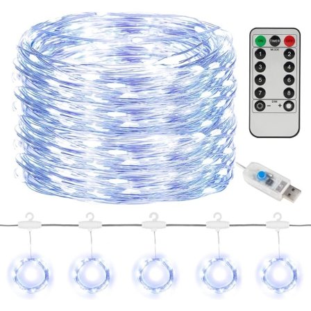 IC LED Gardinlys - 3M 300 LED Lyslenke Batteri 8 moduser Hvit