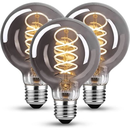 Edison Vintage Glødepære E27, E27 LED Vintage 4W Glødepære Varm Edison Glødepære, Gråt Glas - 3 stk