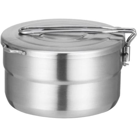 Rustfritt stål camping kokepotte med lokk og sammenleggbart håndtak 1,5L stor kapasitet Bento-potte utendørs kokekar for camping