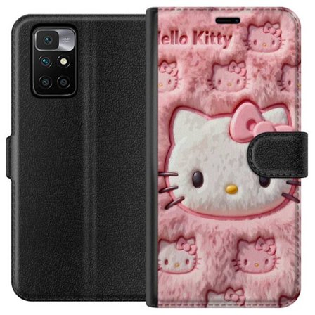 Kompatibel Tegnebogsetui til Xiaomi Redmi 10 Hello Kitty lyserød fluffy baggrund med ikonisk ansigt og kawaii-æstetik