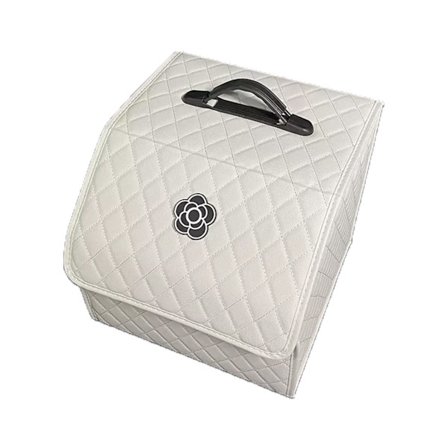 Auton tavaratilan säilytysjärjestäjä, suuri kapasiteetti, monikäyttöinen PU-nahkainen kannettava laatikko kannella, valkoinen, pieni