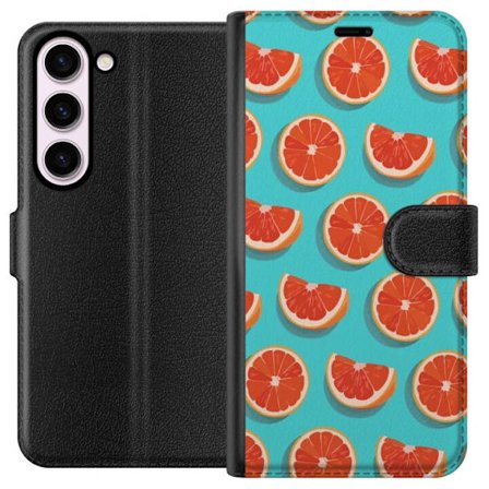 Kompatibelt Lommeboketui til Samsung Galaxy S23 Illustrert mønster med gjentatte grapefrukt skiver mot en turkis bakgrunn