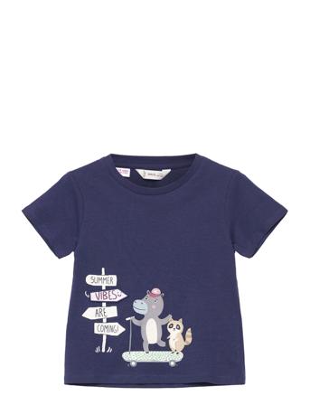 Cotton Printed T-Shirt T-shirts Short-sleeved Marineblå Mango*Betinget Tilbud