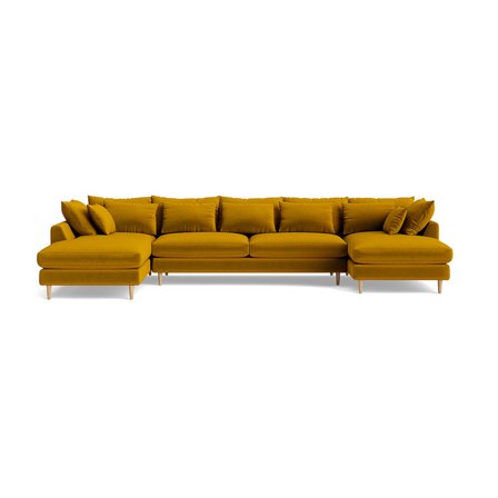 Ofelia U-sofa, Højrevendt, Riviera Gul flyder sofa med bløde puder, god komfort - 377x210x85cm