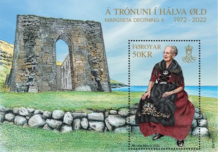 Færøerne - Dronning Margrethes 50-års Regeringsjubilæum - Postfrisk miniark