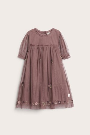 Newbie | Sukienka z siateczki, z haftami | Ciemnoróżowy