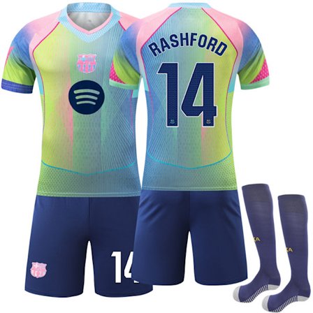 2025-2026 Barcelona Special Edition Fotbollströja för Barn och Vuxna, Grön, med Strumpor No.14 RASHFORD{ds}