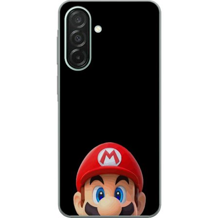 Kompatibel Mobilcover til Samsung Galaxy A26 Mario portræt med ikonisk rød kasket mod sort baggrund minimalistisk gaming motiv perfekt til Nintendo fa