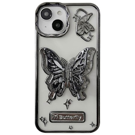 Skal till iPhone 13/14, Elektropläterad Mjuk TPU med Ställ, Fjärilsdesign