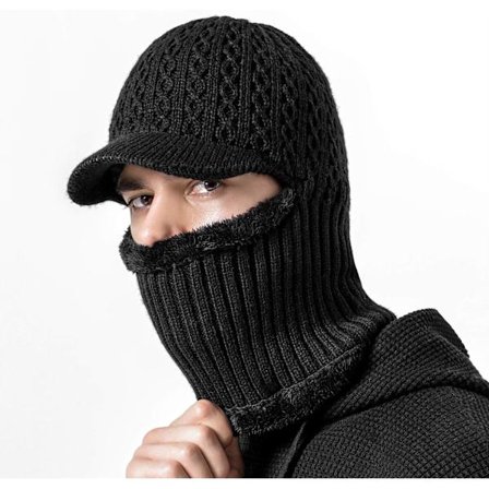 1PC Svart Vinter Stickad Termisk Balaclava Mössa med Varm Fleece L