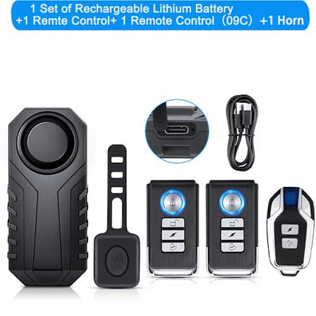 Sectyme Bike Laddningsbart Cykelalarm Horn Trådlös Vibrationsgivare Li-Ion Batterier Vattentät Stöldskydd Motorcykel A13