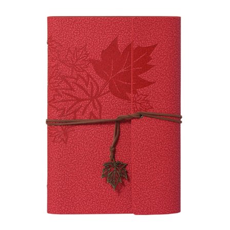 Vintage Læder Notesbog med Ahornbladsmønster A5 16,5x23,5 CM 80 Ark 6-rings Binder Genopfyldelig Rejsedagbog Skitsebog Journal Rød