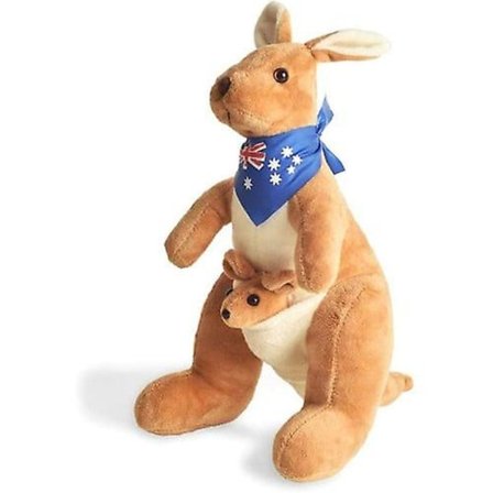 Kenguru med skjerf Australia og Joey - Myk kosete plussleke - Høyde 30 cm