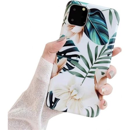 Skal till iPhone 11 Pro Max med växter och hållare, Vit/grön