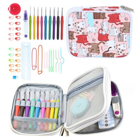 N208 - Alt i ett sett med 9 stk. heklekroker pluss strikkemarkører, kan være flerfarget xixl