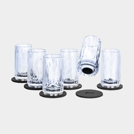 Verres à shot en plastique magnétiques Silwy Magnetic Plastic Glass Shot, transparent, 4 cl, pack de 6 + sous-verres magnétiques