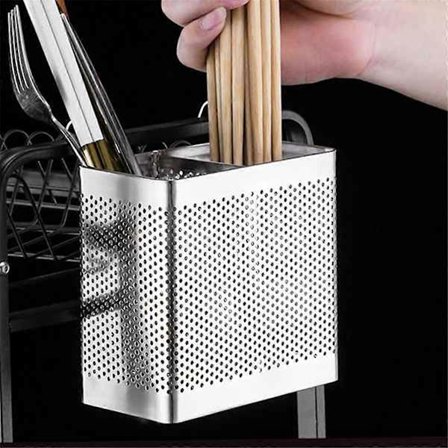 2 ST Rostfritt Stål Ätpinnar Hållare Hängande Bestick Torkkorg Diskställ med Krokar Ki