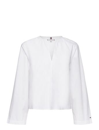 Cotton Solid V-Neck Blouse White Tommy Hilfiger