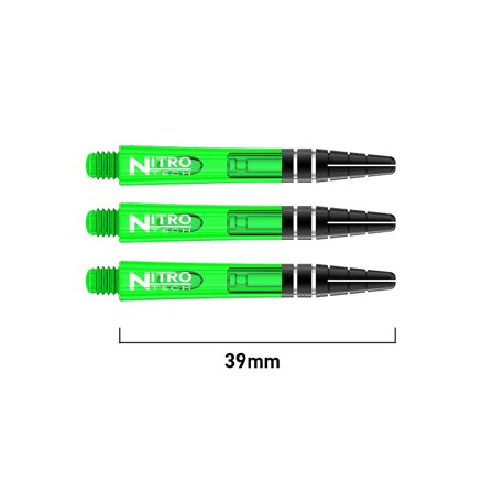 Red Dragon Darts Nitrotech Shafts 39mm - Green Polycarbonate - 9 Dart Shafts - Professional, Replacement, Accessories, Flights, Tips, Stems