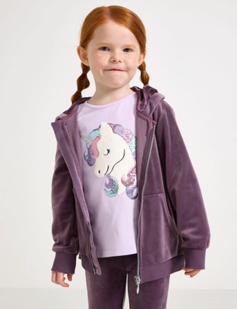 Lindex Hoodjacket Velour Solid - Purple - 92