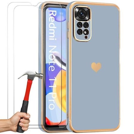 Coque + 2 Tåliga Glas - E.F.CONNECTION - För Xiaomi Redmi Note 11 Pro/12 Pro - Blå - Stöt resistent - Silikon