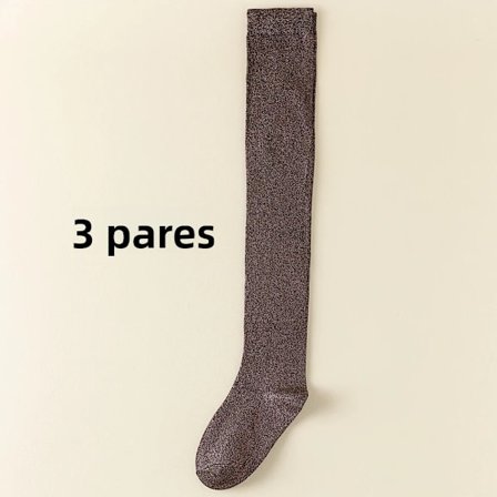 par brun rød; Størrelse: One Size - 3 par skinnende sølvfarvede knæstrømper til kvinder, fashionable tynde lange tights til efterår og vinter 1