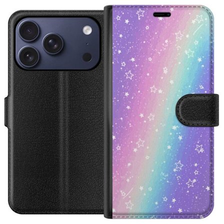 Kompatibelt Lommeboketui til Apple iPhone 17 Pro Rainbow-farget pastellbakgrunn med hvite stjerner og gnistrende prikker i myk overgang