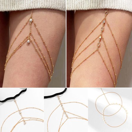 2 stk Sexy Beach Multi-layer Leg Chain Strench Thigh Chain Smykker (Gull)