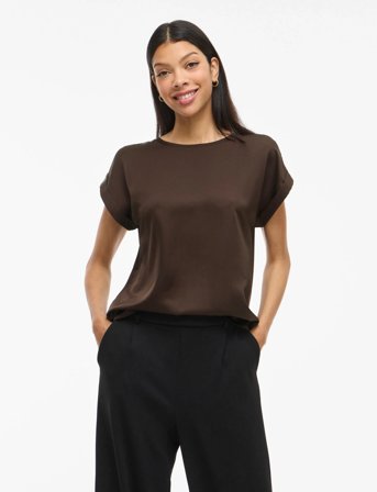 Vila Viellette S/S Satin Top - Noos - Brown - 36