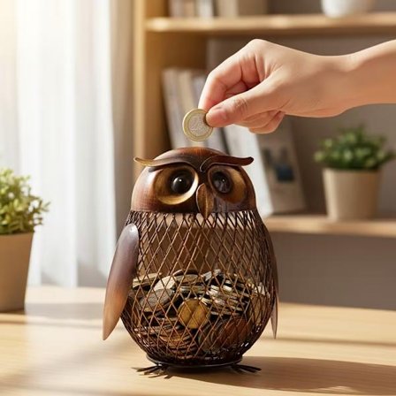 1 Ugleformet sparebøsse - Rustbestandig håndlaget metall sparegris